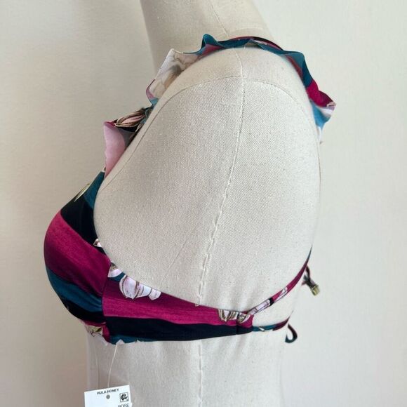 Hula Honey Floral Ruffled High Neck Bikini Swim Top Pink Size Small NWT - Picture 6 of 13